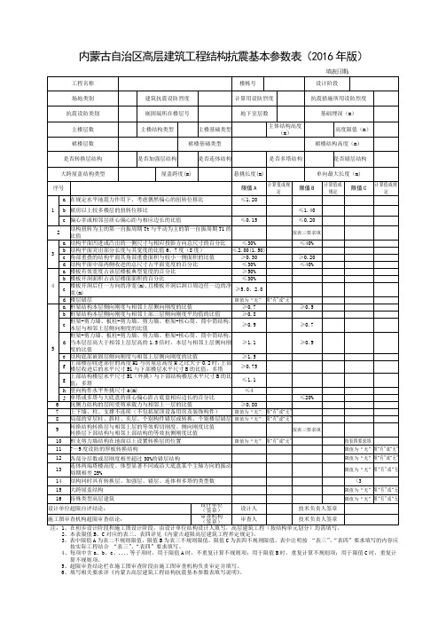 内蒙古自治区高层建筑工程结构抗震基本参数表