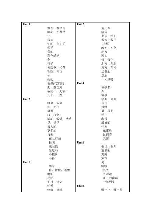 五年级下册英语单词表