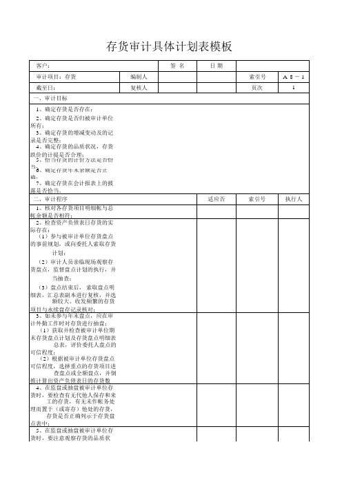 存货审计具体计划表模板1