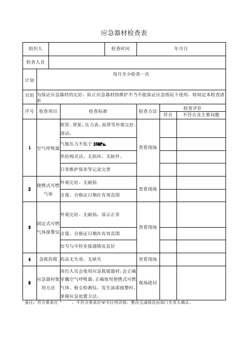 应急器材检查表范文