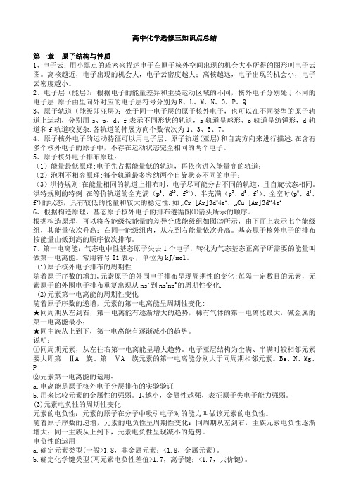 高中化学选修三知识点总结