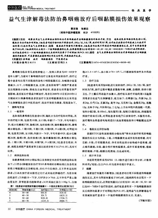 益气生津解毒法防治鼻咽癌放疗后咽黏膜损伤效果观察