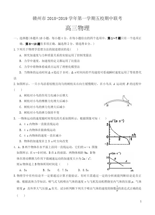 江西省赣州市五校协作体2019届高三上学期期中考试物理试卷(含答案)-超值