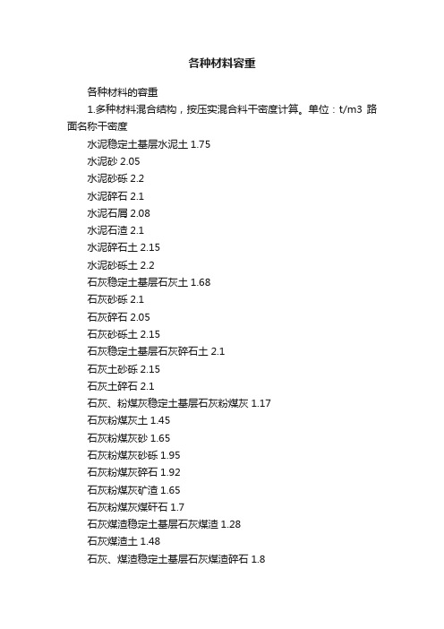 各种材料容重