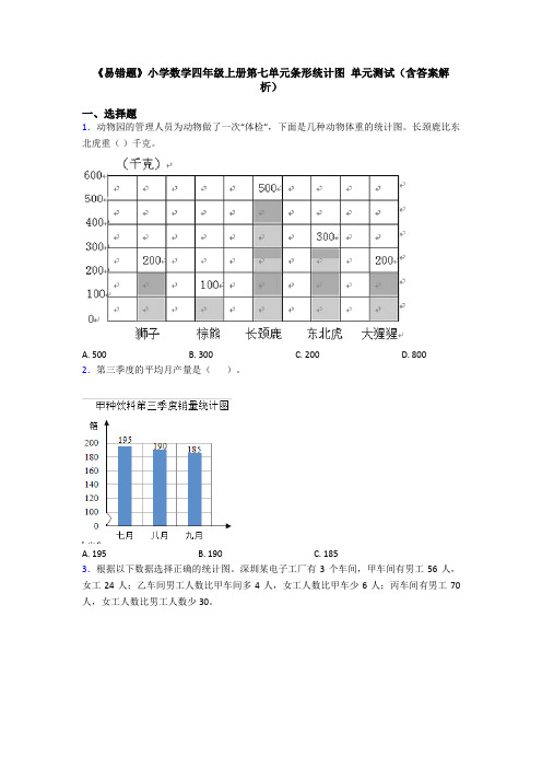 《易错题》小学数学四年级上册第七单元条形统计图 单元测试(含答案解析)