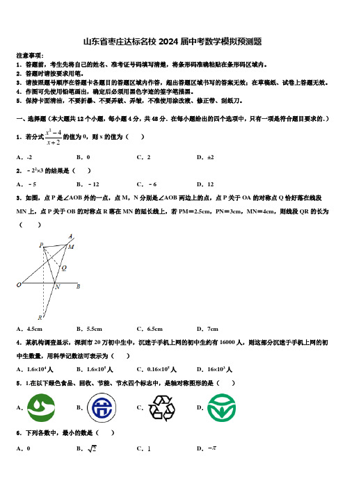 山东省枣庄达标名校2024届中考数学模拟预测题含解析