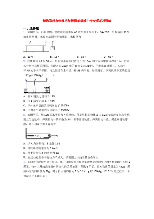 精选郑州市物理八年级简单机械中考专项复习训练