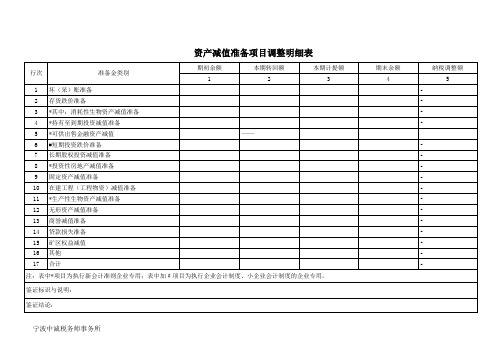 资产减值准备项目调整明细表