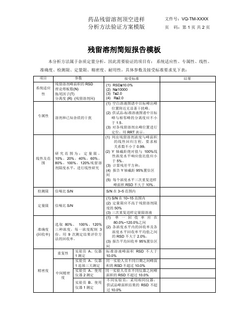 残留溶剂简短报告模板