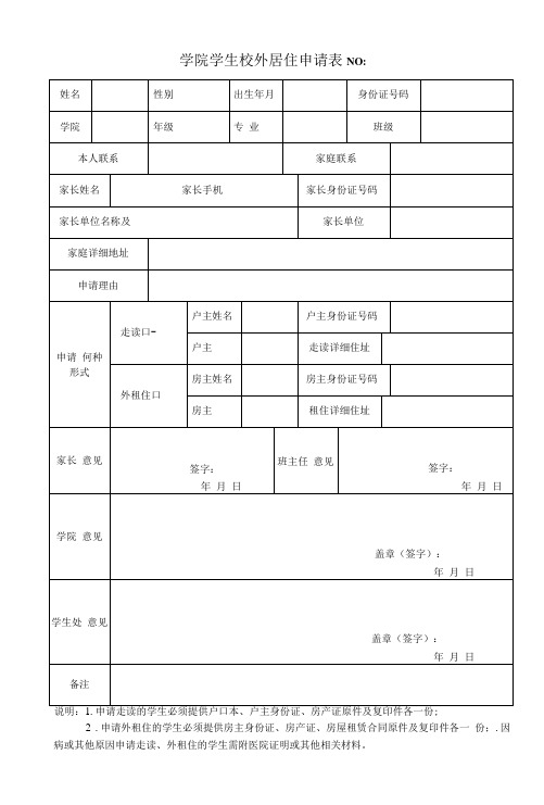 学院学生校外居住申请表