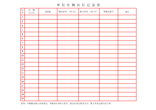 单位车辆出行记录表