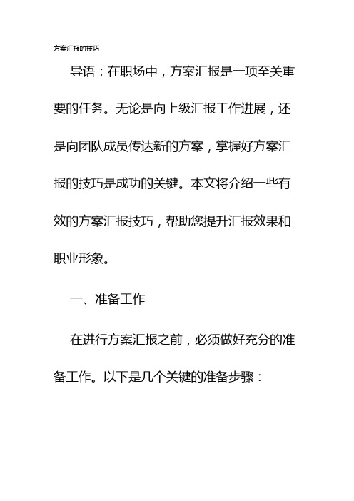 方案汇报的技巧