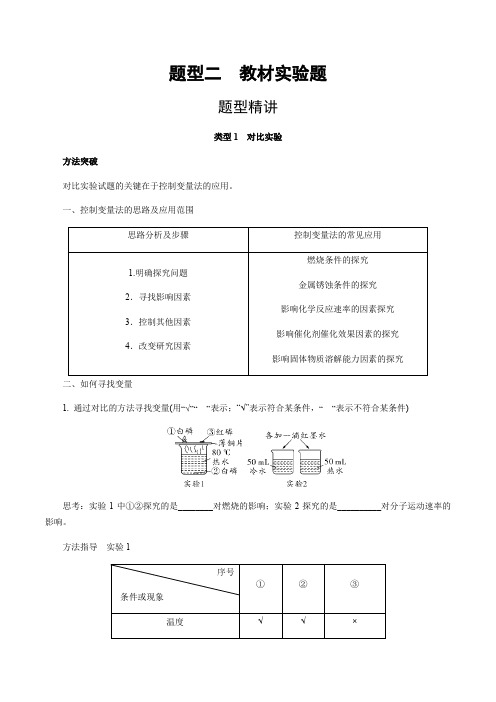 备战陕西中考化学2020：题型二教材实验题(含答案)