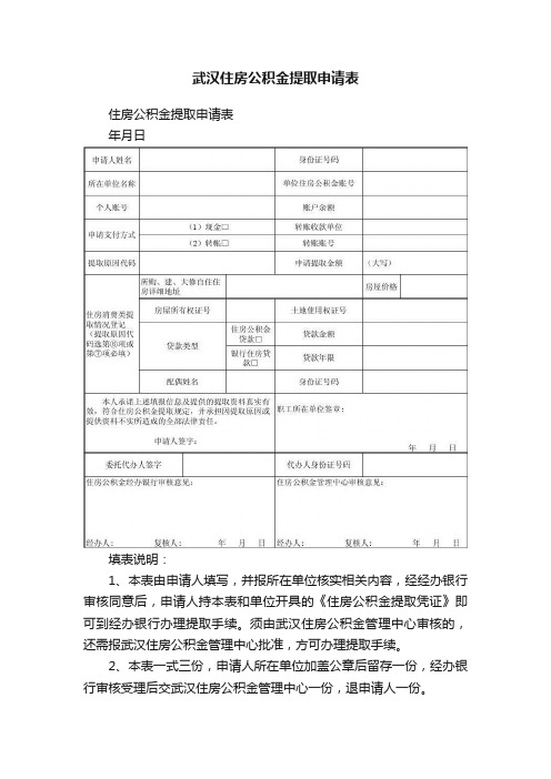 武汉住房公积金提取申请表