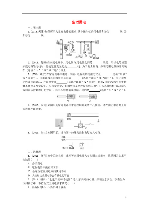 【聚焦中考】2014中考物理总复习生活用电专题考点训练(2013年真题集锦)(最新整理)