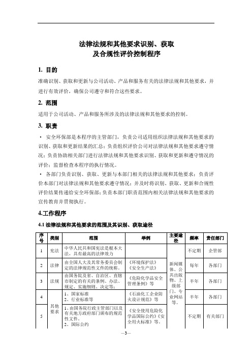 ISO14001 法律法规和其他要求识别、获取及合规性评价控制程序