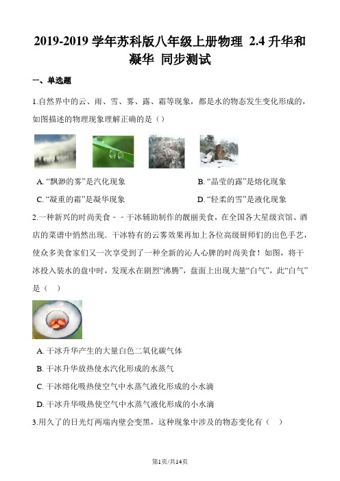 苏科版八年级上册物理 2.4升华和凝华 同步测试