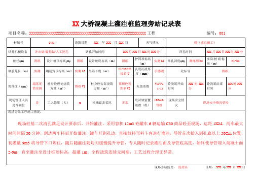 钻孔灌注桩旁站记录表表格模板范本精品版(含参考内容)