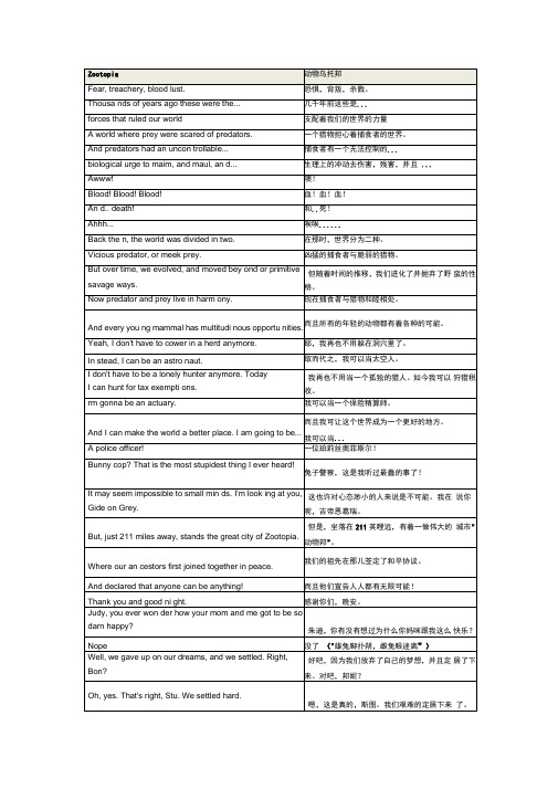 Zootopia疯狂动物城中英文对照台词