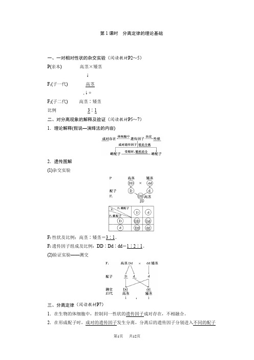 【人教版】高中生物必修二：1.1.1《分离定律的理论基础》教学案(含答案)