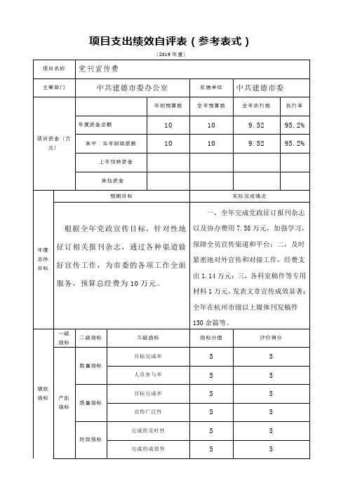 项目支出绩效自评表(参考表式)