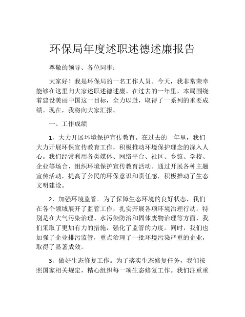 环保局年度述职述德述廉报告