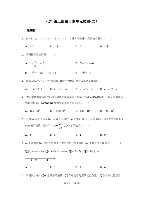 人教版数学七年级上册第1章 有理数 单元检测题(二)