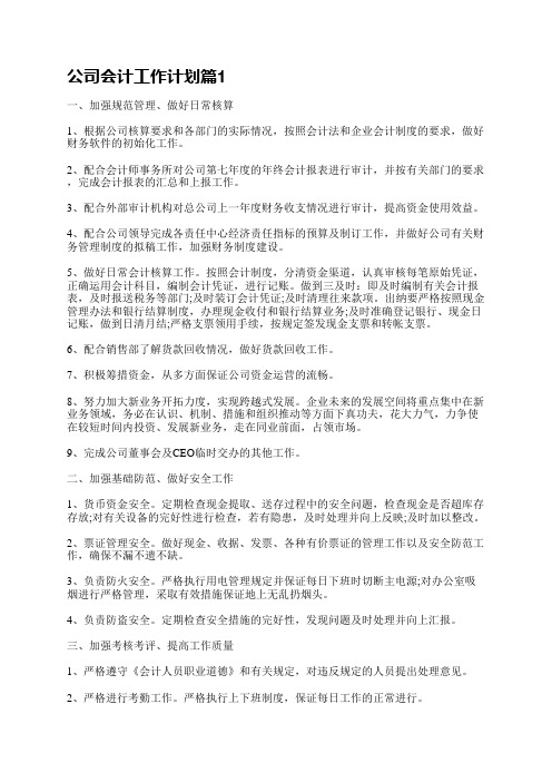 公司会计工作计划5篇