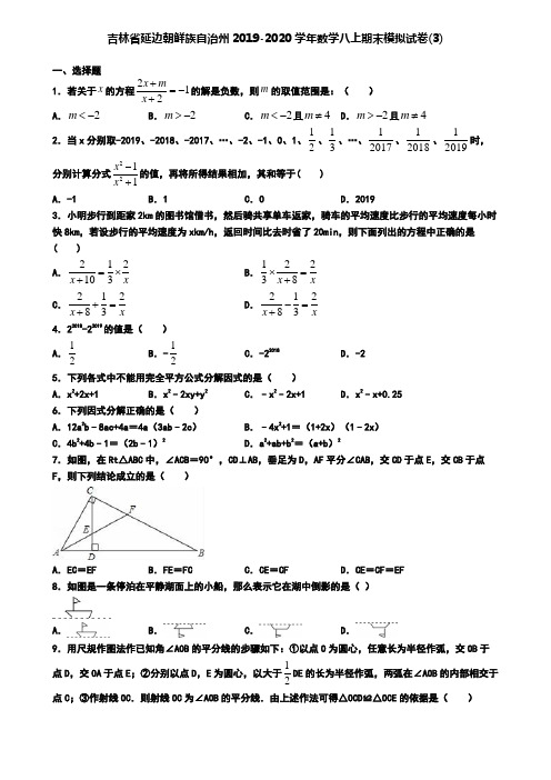 吉林省延边朝鲜族自治州2019-2020学年数学八上期末模拟试卷(3)