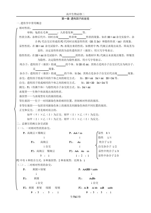 人教版教学教案高中生物必修二遗传与进化复习提纲