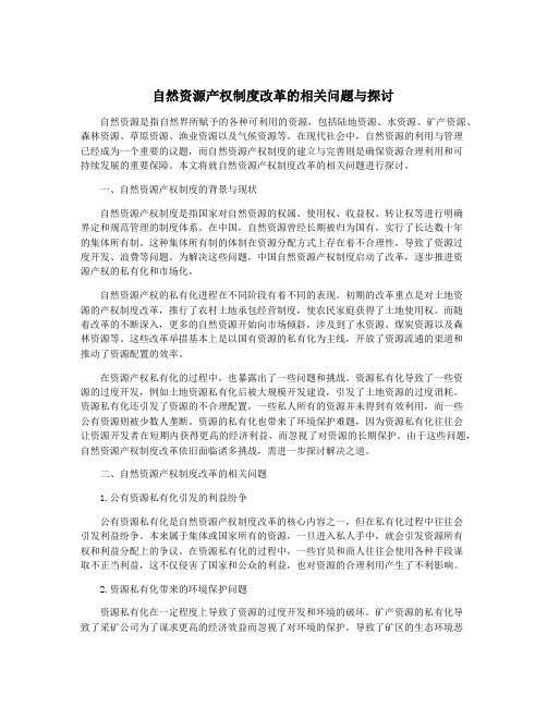 自然资源产权制度改革的相关问题与探讨