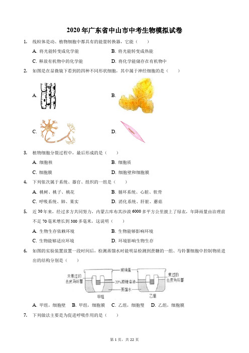 2020年广东省中山市中考生物模拟试卷