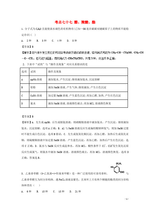 2019年高考化学考点77醛、羧酸、酯必刷题