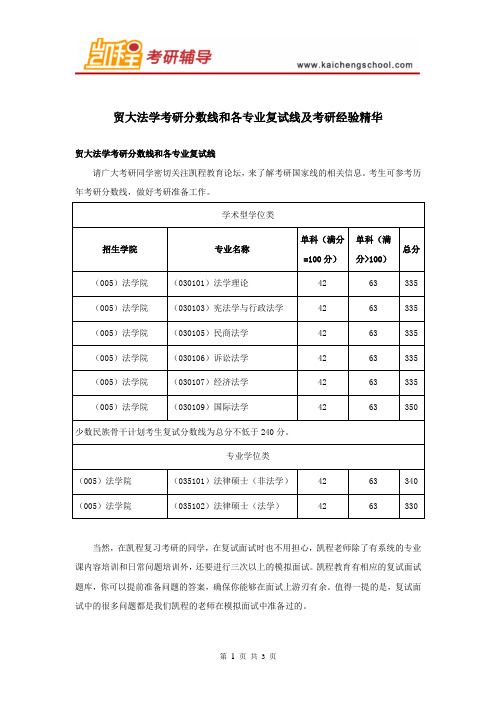 贸大法学考研分数线和各专业复试线及考研经验精华