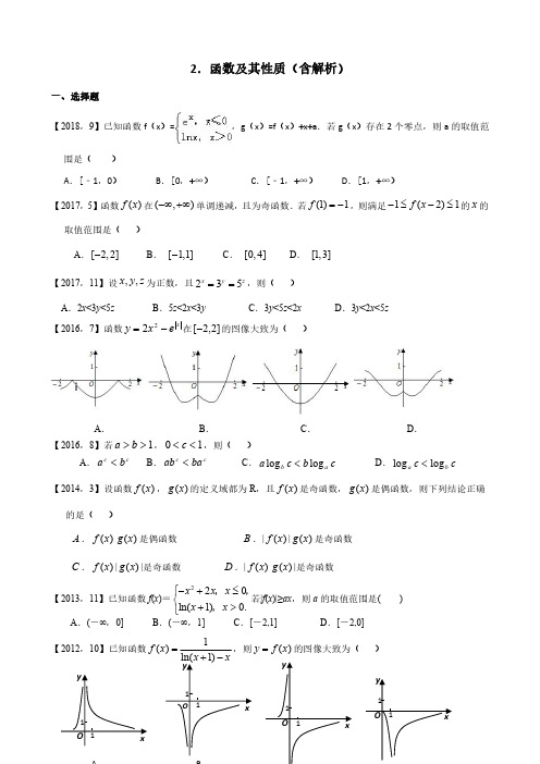 2011—2018年新课标全国卷1理科数学分类汇编——2.函数及其性质