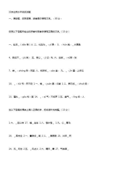 汉字应用水平测试试题