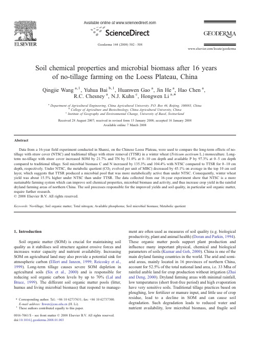 Soil chemical properties and microbial biomass