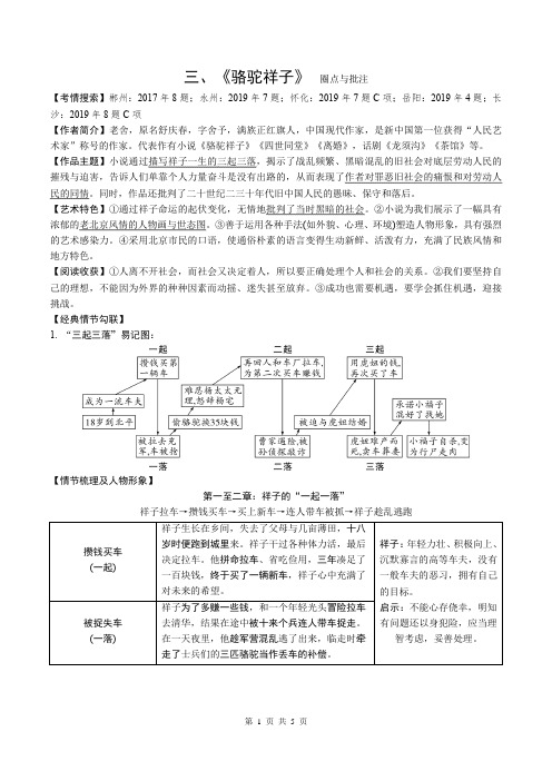 2020年湖南省中考语文名著阅读：《骆驼祥子》