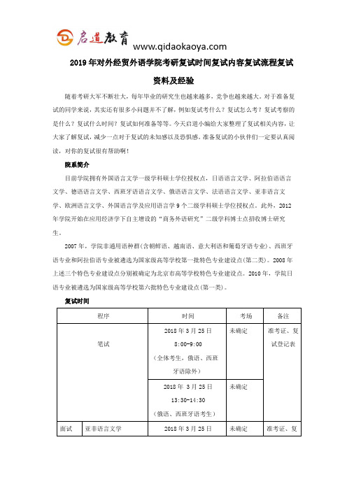 2019年对外经贸外语学院考研复试时间复试内容复试流程复试资料及经验