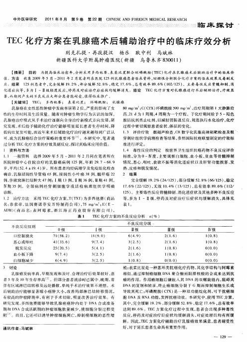 TEC化疗方案在乳腺癌术后辅助治疗中的临床疗效分析