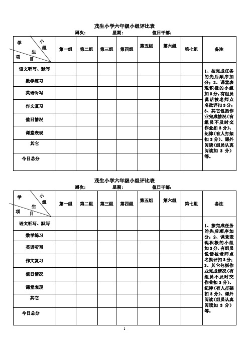 班级小组评比表