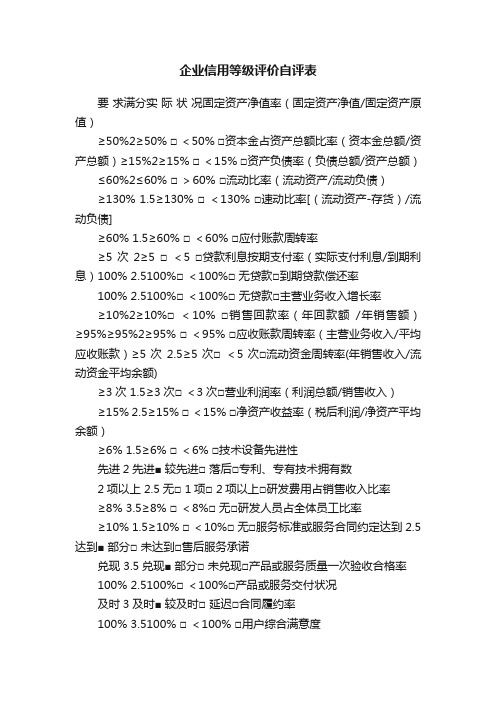 企业信用等级评价自评表