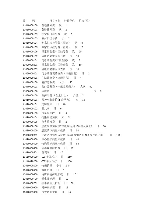 浙江省医疗服务收费标准