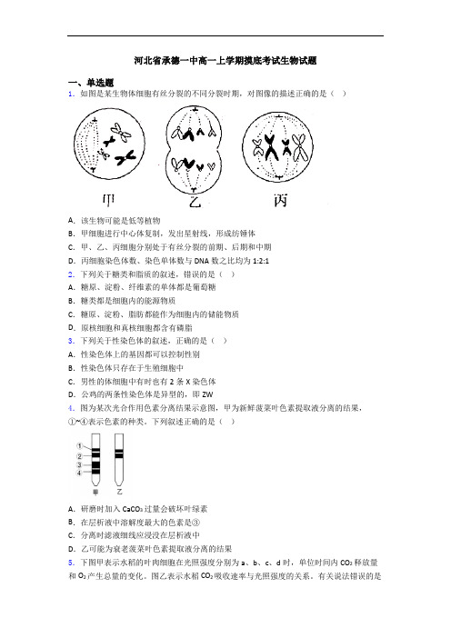 河北省承德一中高一上学期摸底考试生物试题