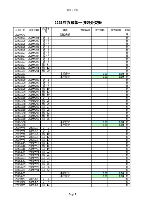 应收账款明细分类帐模版