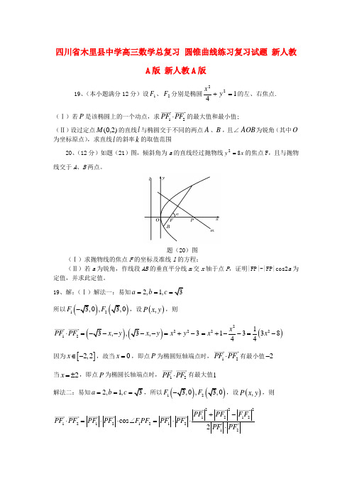 四川省木里县中学高三数学总复习 圆锥曲线练习复习试题 新人教A版 新人教A版