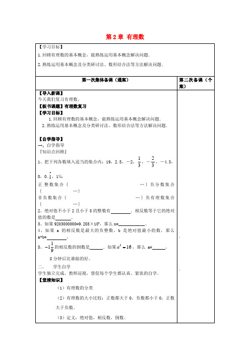 七年级数学上册 第2章 有理数小结与思考学案(1)(新版)苏科版