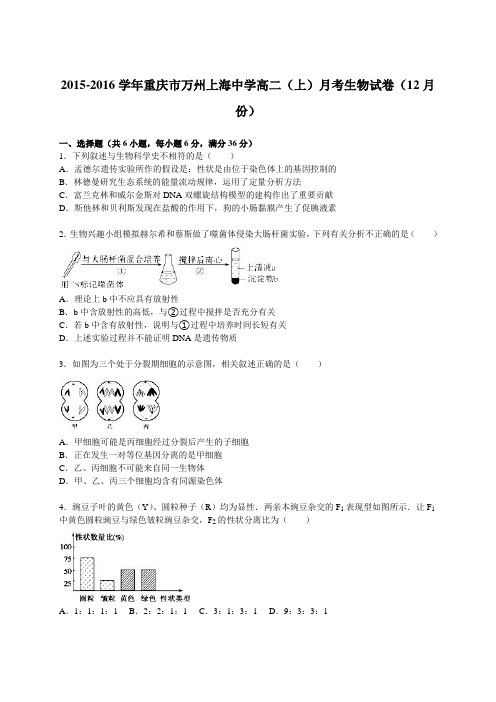 2015-2016学年重庆市万州上海中学高二(上)月考生物试卷(12月份)(解析版)