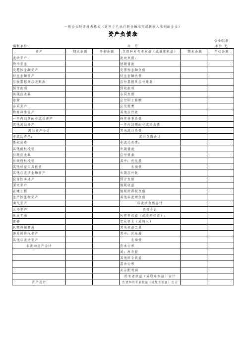 一般企业财务报表格式(适用于已执行新金融准则或新收入准则的企业)