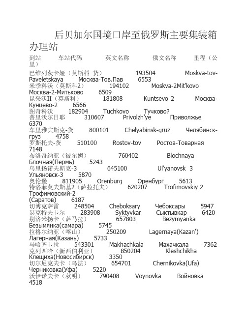 后贝加尔至俄各车站里程